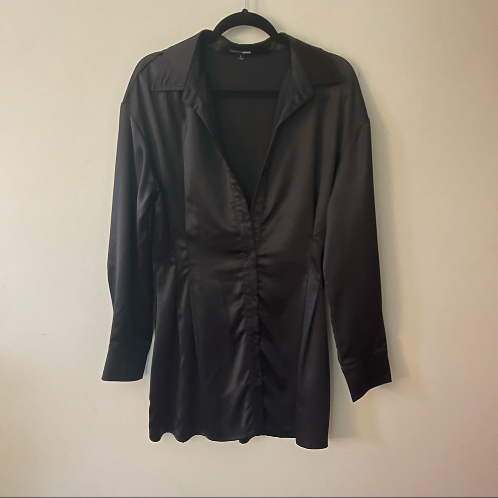 Fashion Nova Executive Mini Satin Shirt Dress FREE BELT INCLUDED